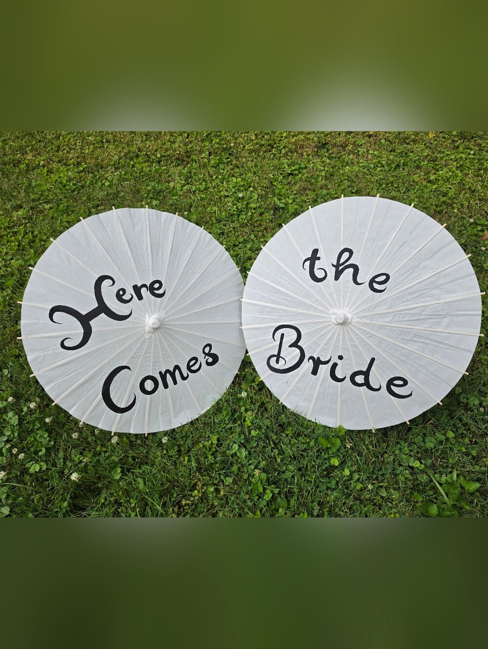 Set of two 'Here Comes the Bride' White Floral Paper Parasols for Flower Girls